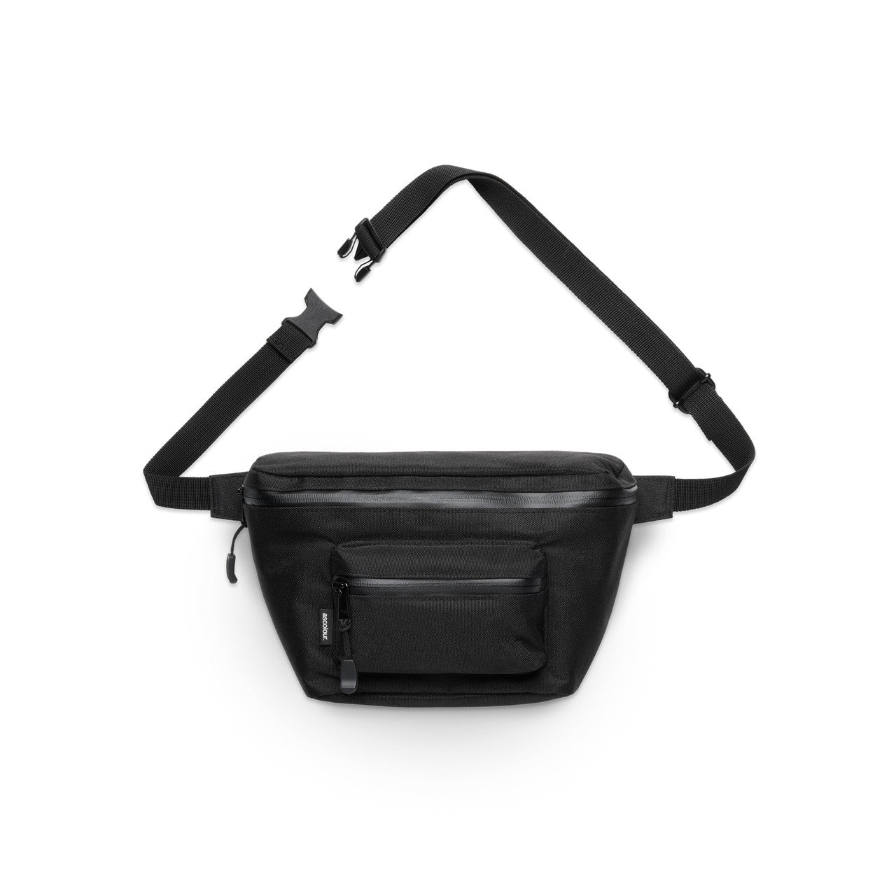 AS Colour black recycled pocket waist bag with adjustable strap and front zipper pocket