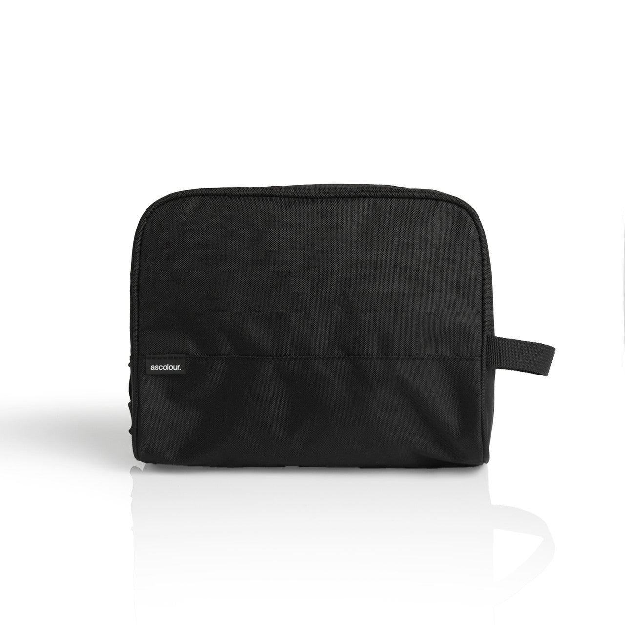 AS Colour black recycled toiletry bag with handle and minimal branding