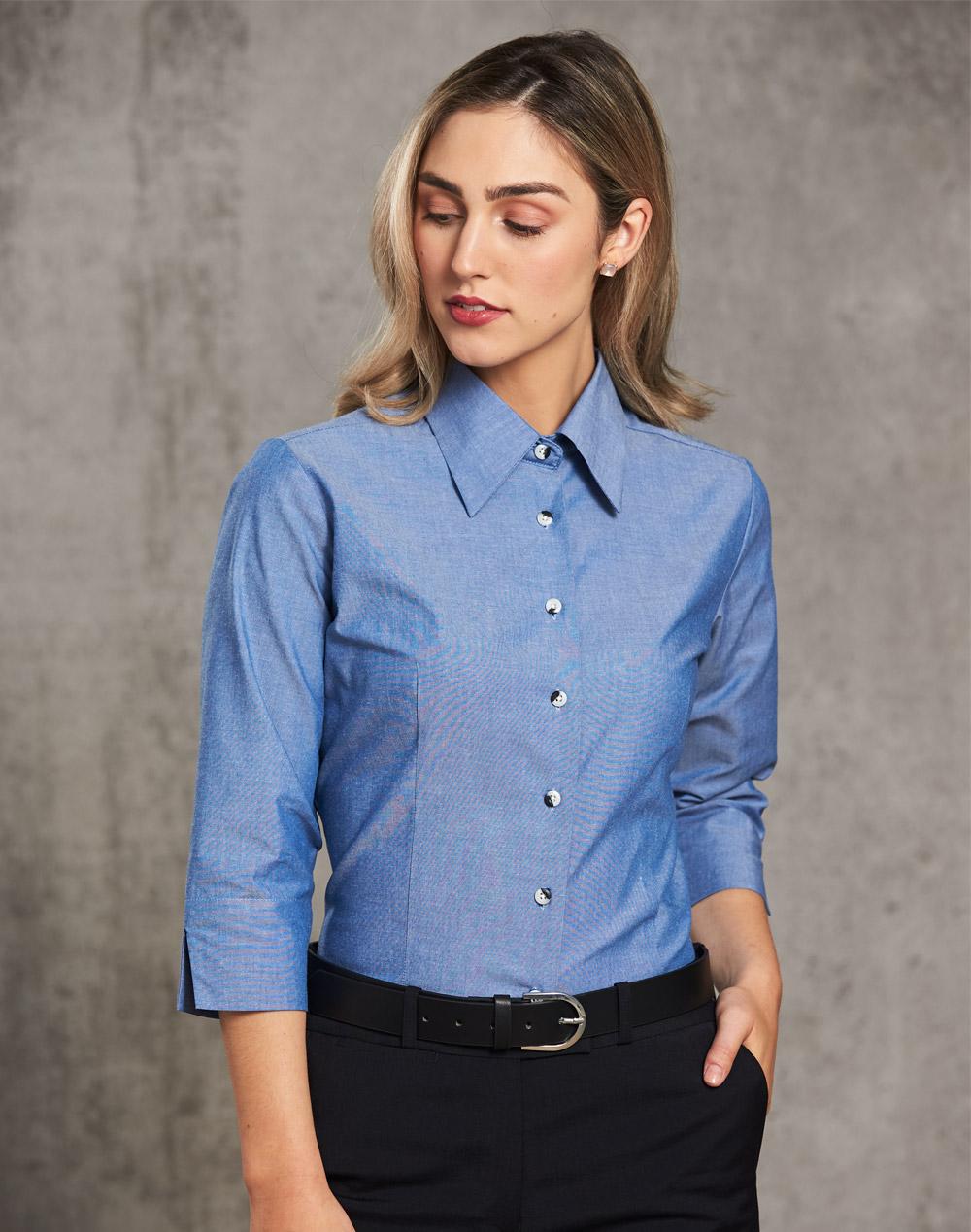 Ladies' wrinkle free chambray shirt 3/4 sleeve - BS04