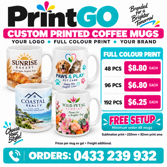 Fully Custom Printed 330ml Coffee Mugs only $6.25 per mug