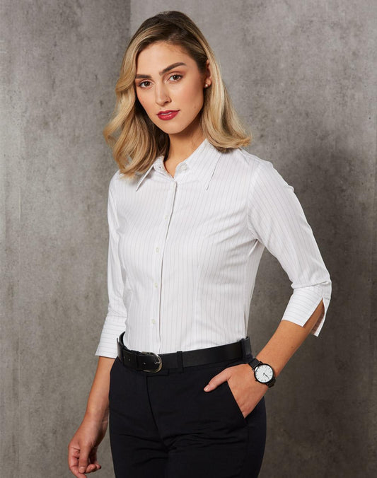 Ladies' 3/4 Sleeve Stretch Stripe Shirt - BS18