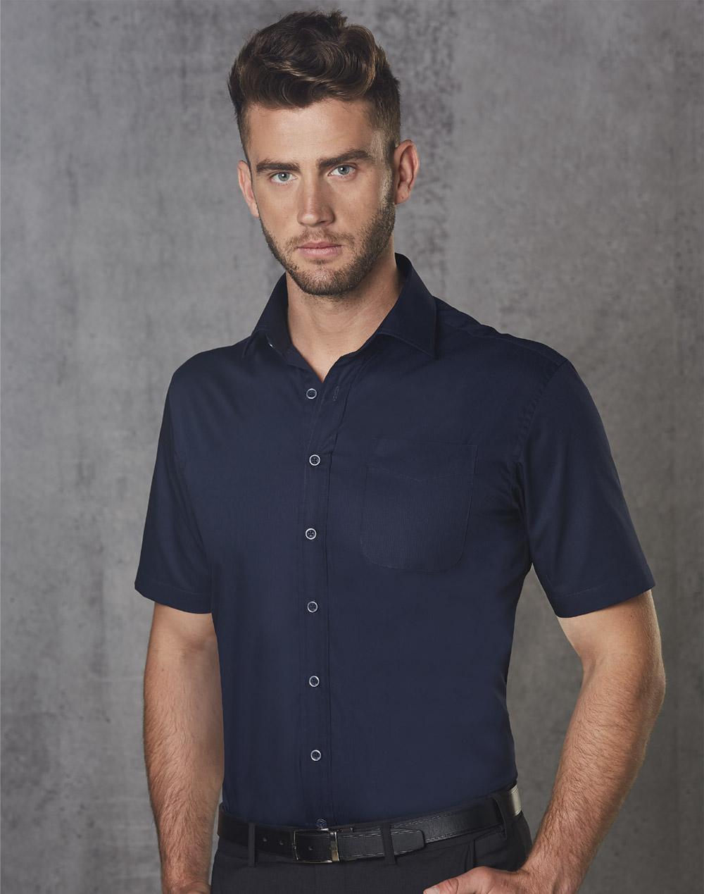Men's Dobby Striped Taped S/S Shirt - M7110S