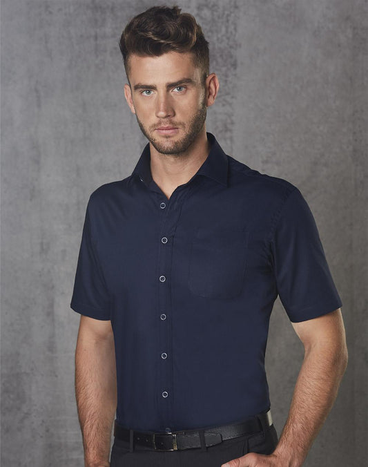 Men's Dobby Striped Taped S/S Shirt - M7110S