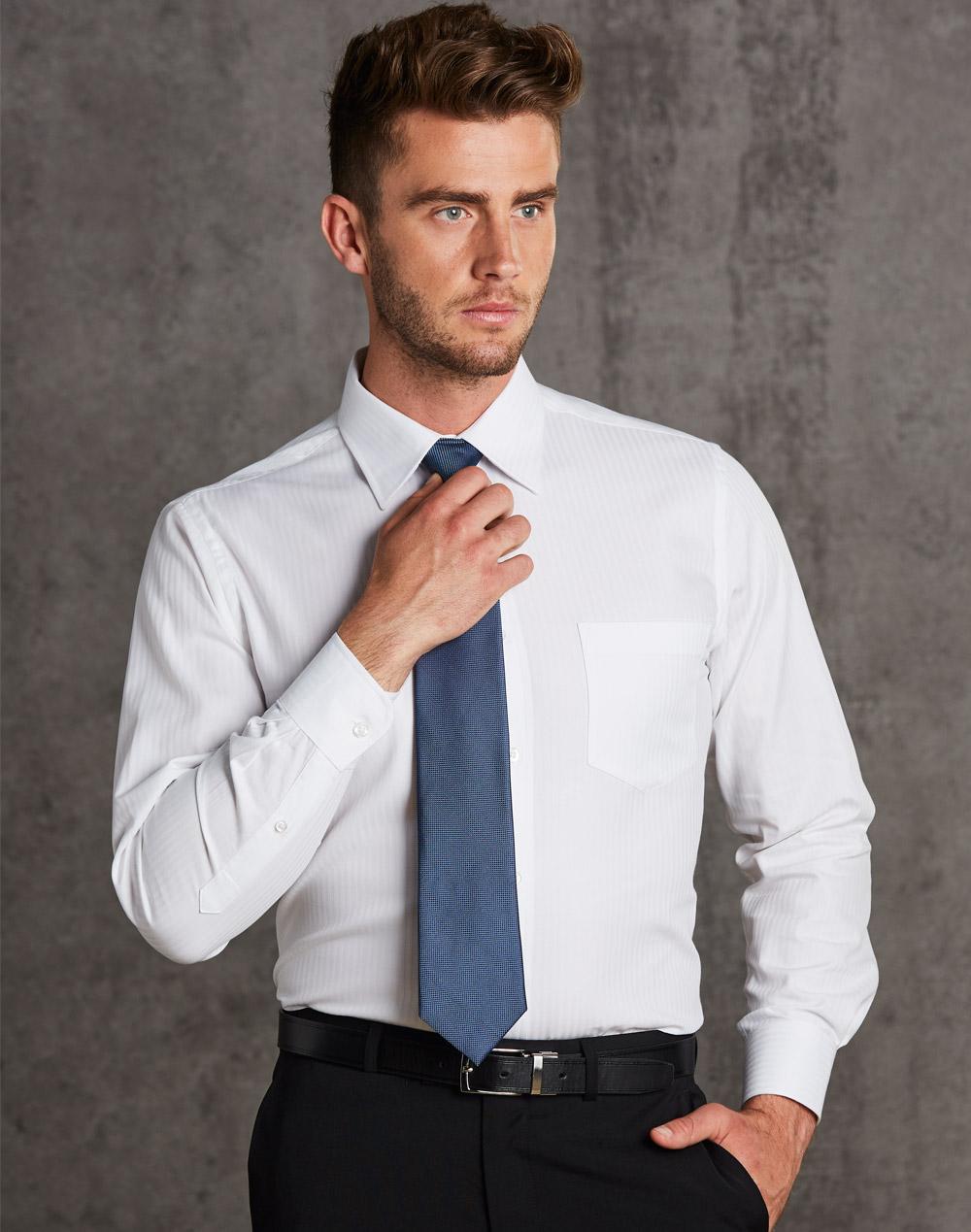 Men's Mini Herringbone Long Sleeve Shirt - M7112