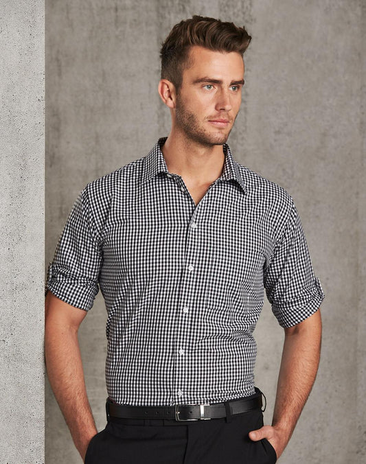 Men's Gingham Check Roll-up L/S Shirt - M7300L