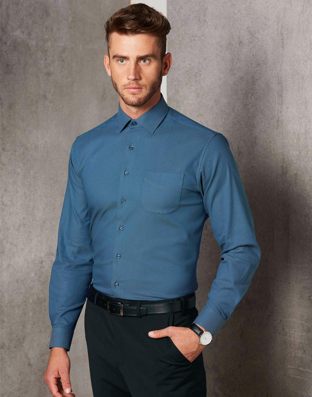 Men's Pin Dot Stretch L/S Shirt - M7400L