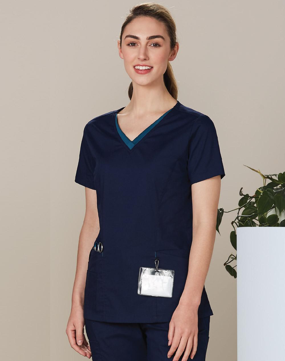 Ladies' Contrast Colour S/S Scrub Top - M7660
