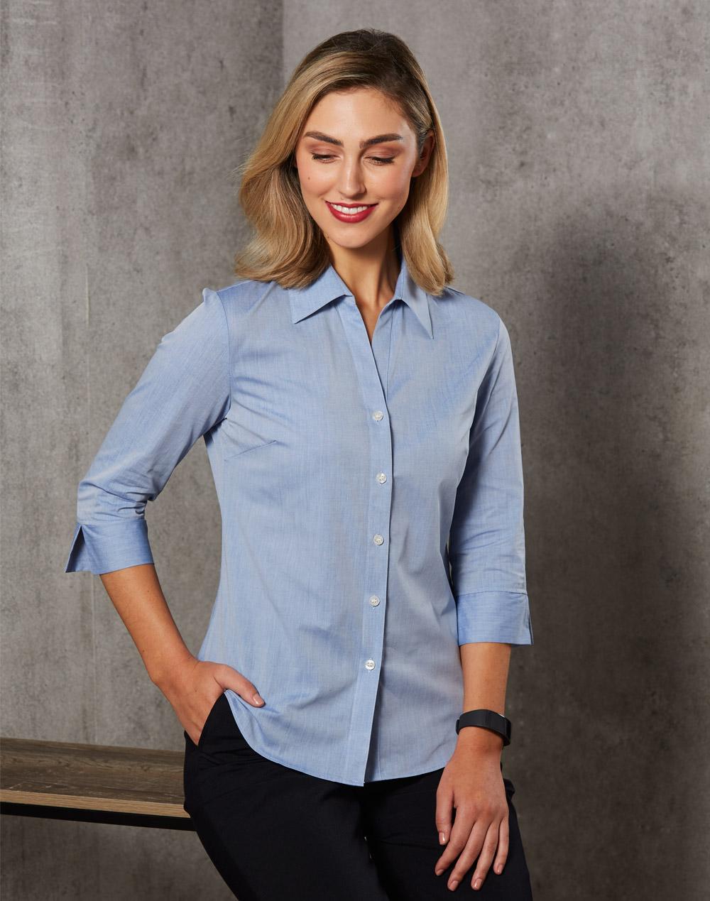 Women's Fine Chambray 3/4 Sleeve Shirt - M8013
