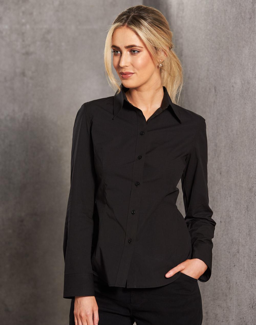 Women's Cotton/Poly Stretch L/S Shirt - M8020L