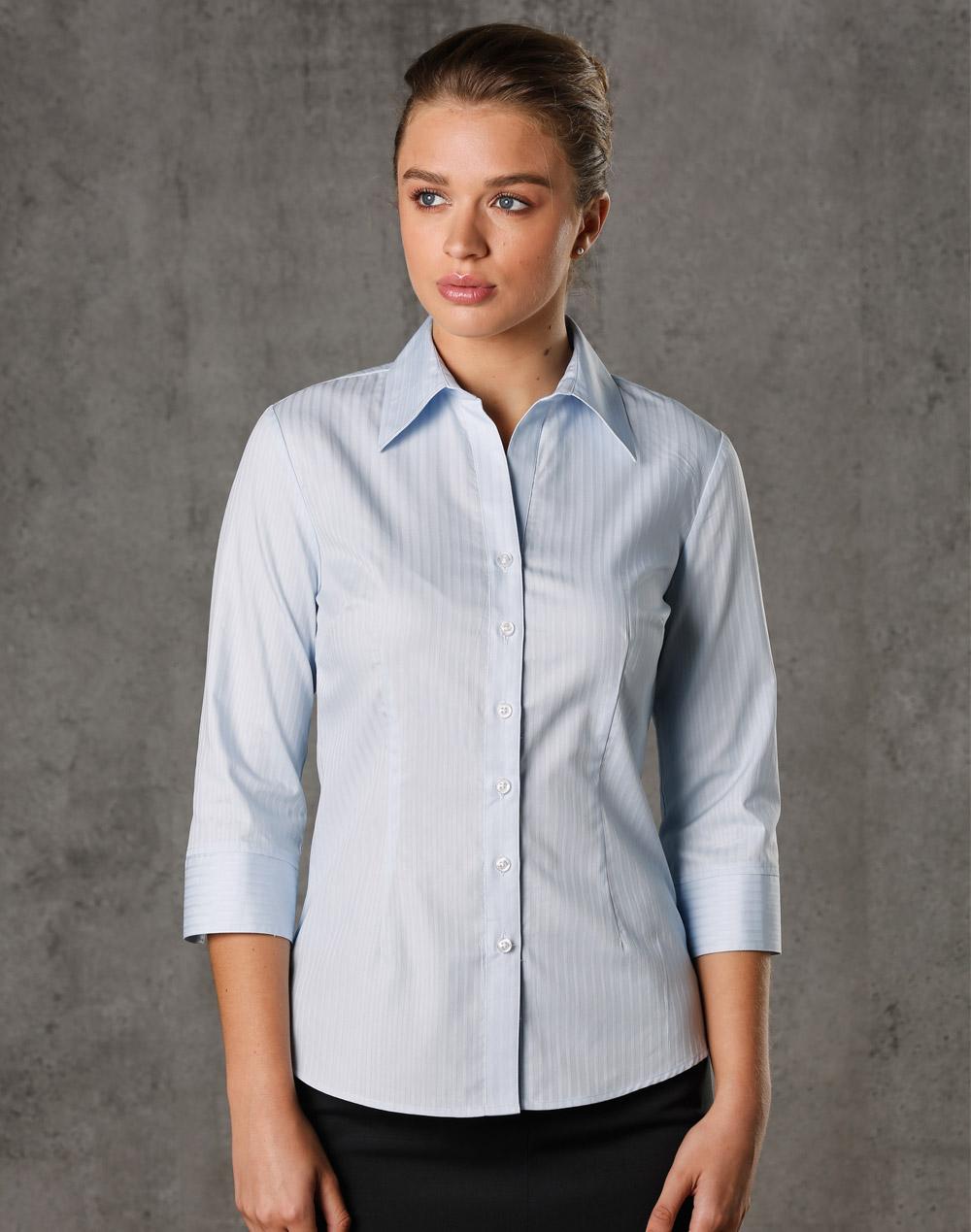 Women's Self Stripe 3/4 Sleeve Shirt - M8100Q