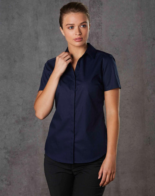 Ladies' Dobby Striped Taped S/S Shirt - M8110S