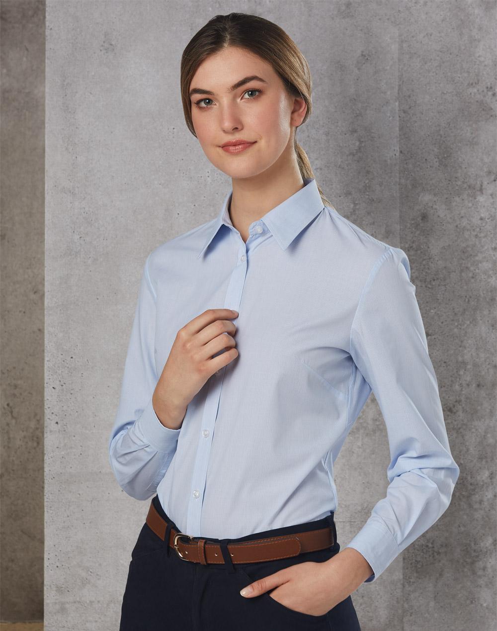 Women's Fine Stripe Long Sleeve Shirt - M8212