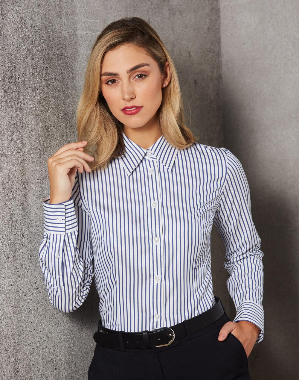 Women's Sateen Stripe L/S Shirt - M8310L
