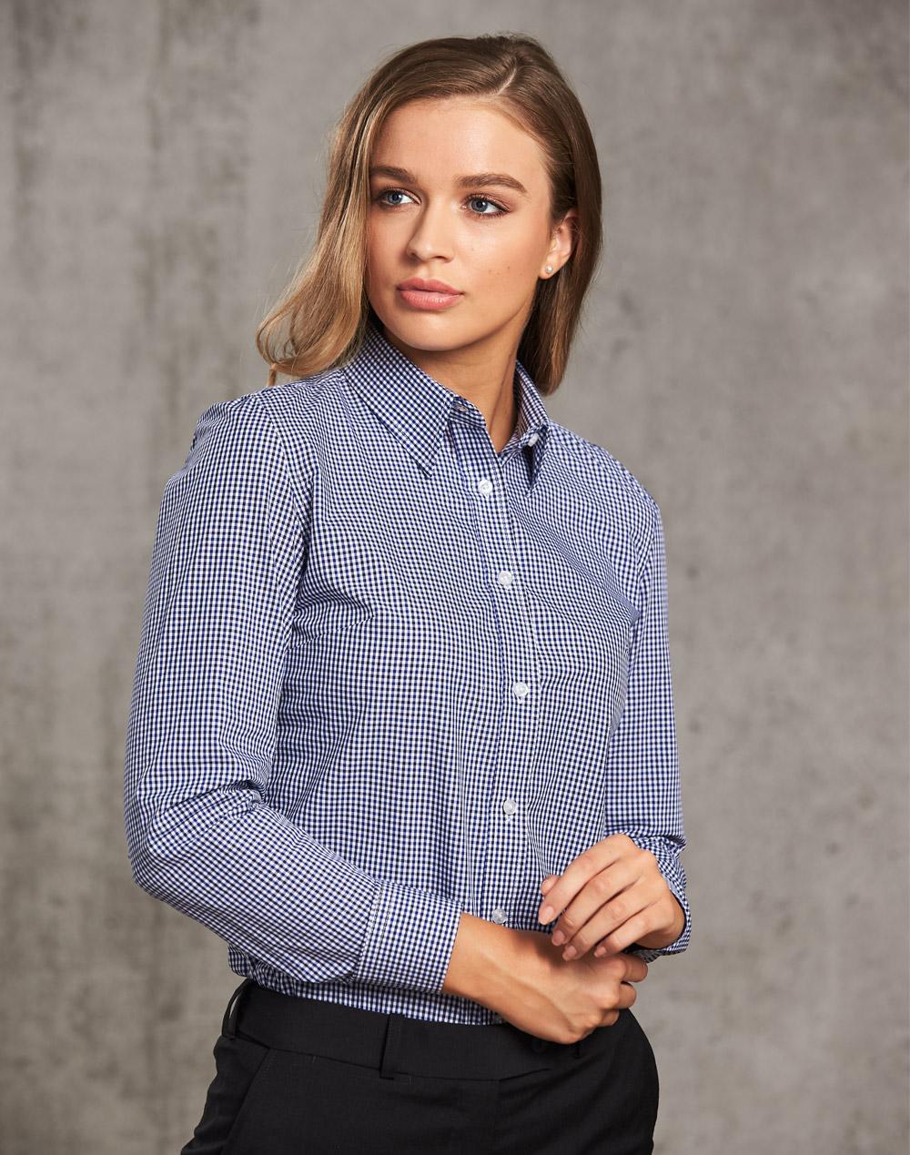 Ladies' Two Tone Check L/S Shirt - M8320L
