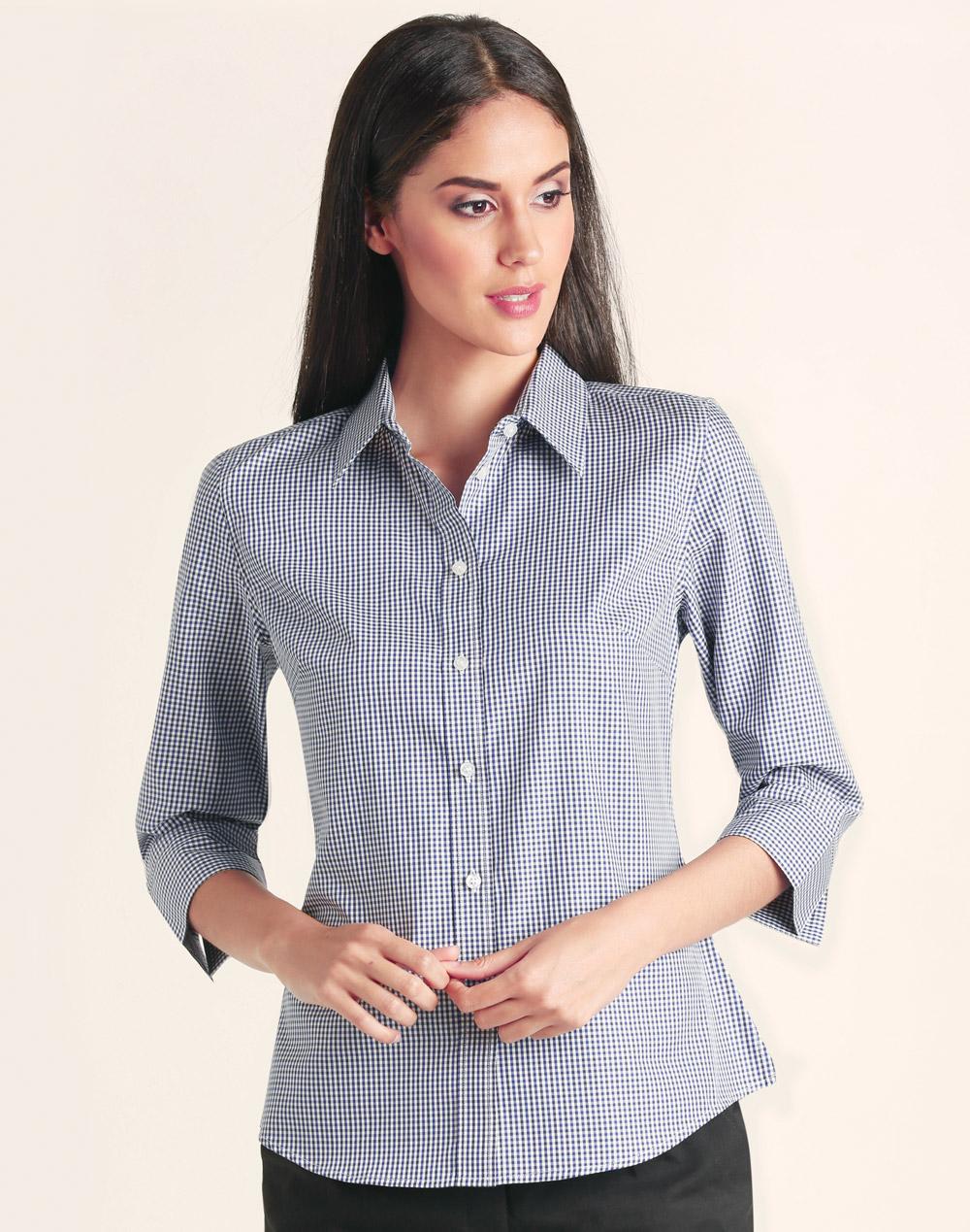 Ladies' Two Tone Check 3/4 Sleeve Shirt - M8320Q
