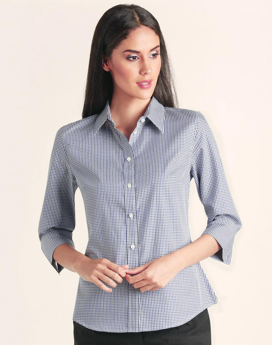 Ladies' Two Tone Check 3/4 Sleeve Shirt - M8320Q