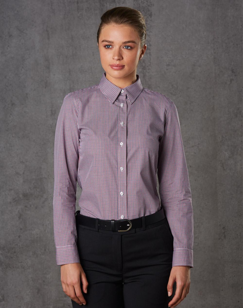 Ladies' Two Tone Mini Check L/S Shirt - M8340L