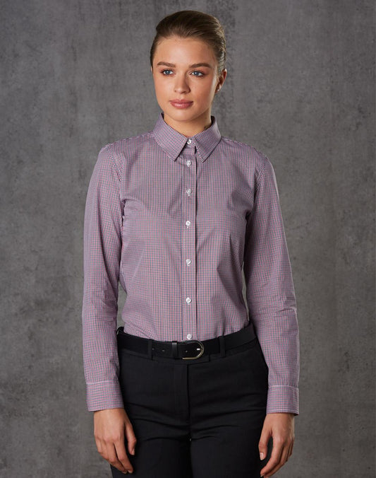 Ladies' Two Tone Mini Check L/S Shirt - M8340L