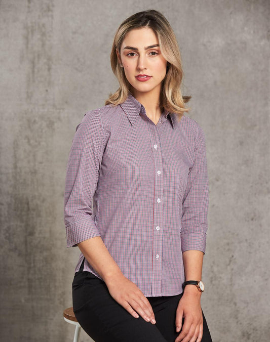 Ladies' Two Tone Mini Check 3/4 Sleeve Shirt - M8340Q