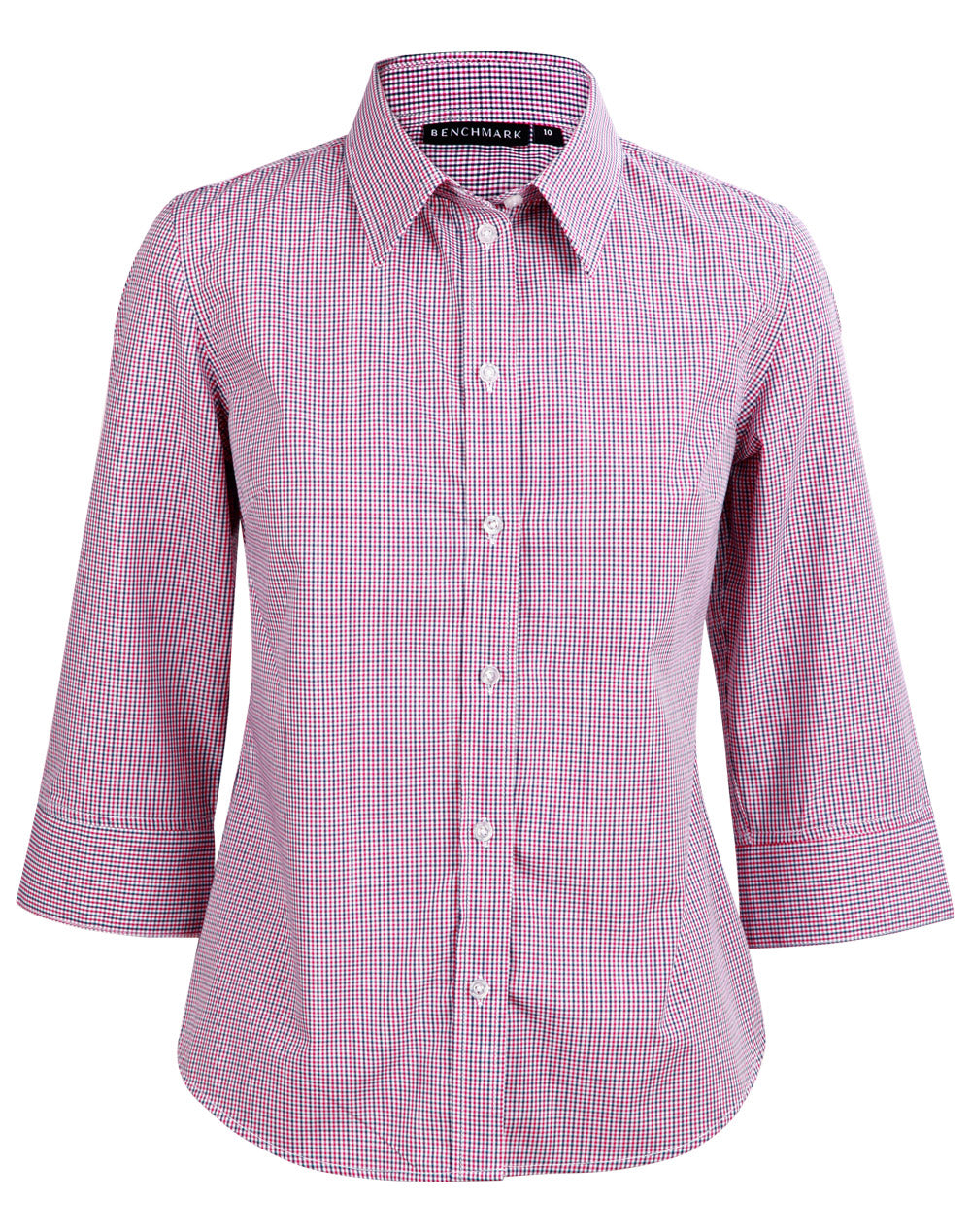 Ladies' Two Tone Mini Check 3/4 Sleeve Shirt - M8340Q