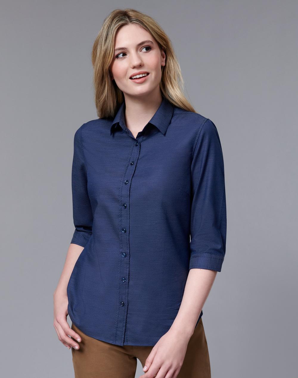 Ladies' Pin Dot Stretch 3/4 Sleeve Shirt - M8400Q