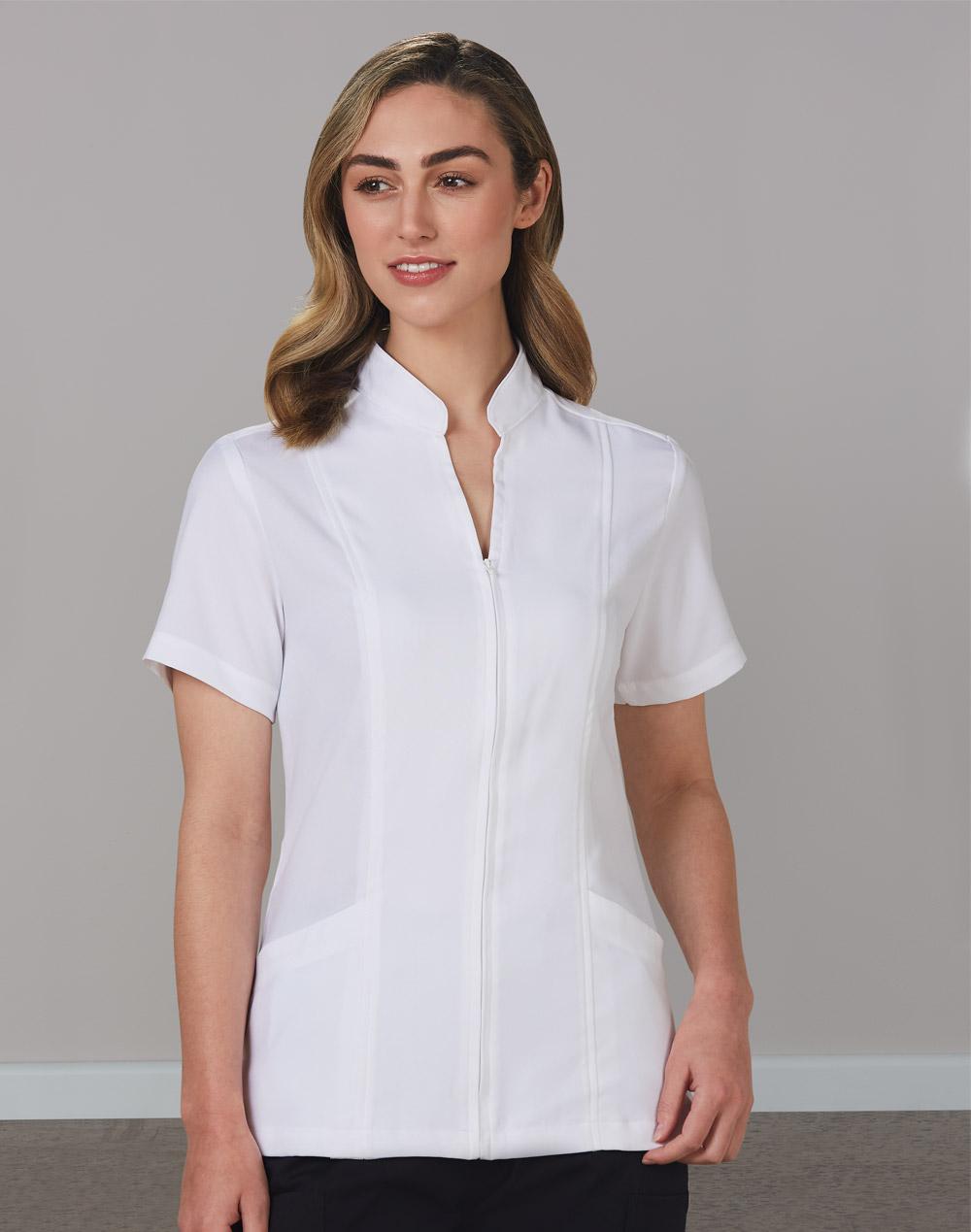 Women's Full Zip Front Short Sleeve Tunic - M8636S