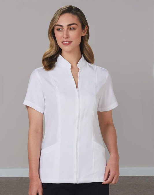Women's Full Zip Front Short Sleeve Tunic - M8636S