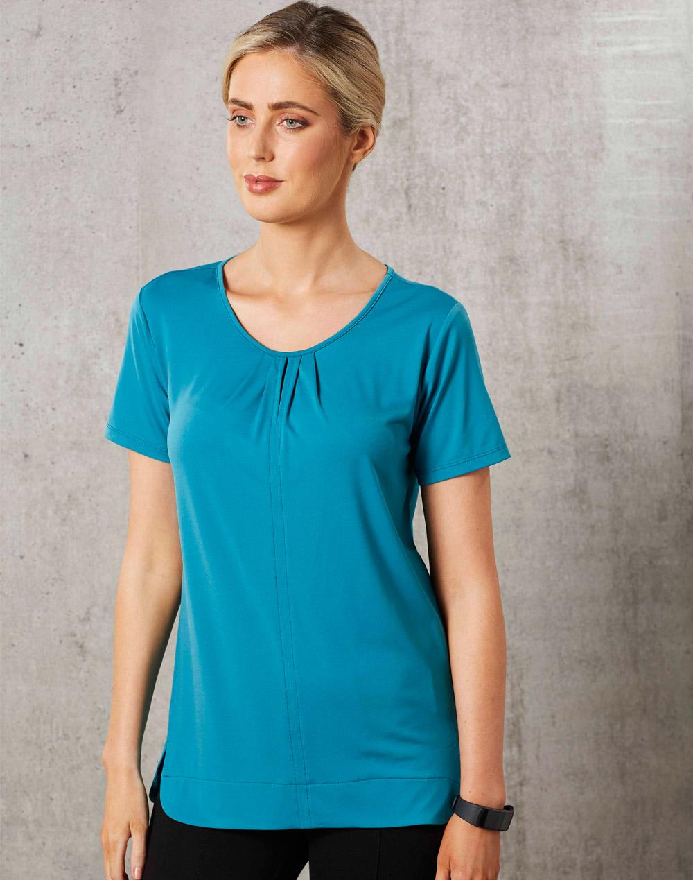 Ladies' Round Neck with Pleats S/S Knit Top - M8850