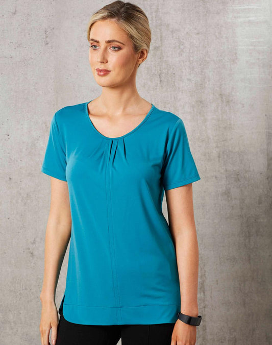 Ladies' Round Neck with Pleats S/S Knit Top - M8850