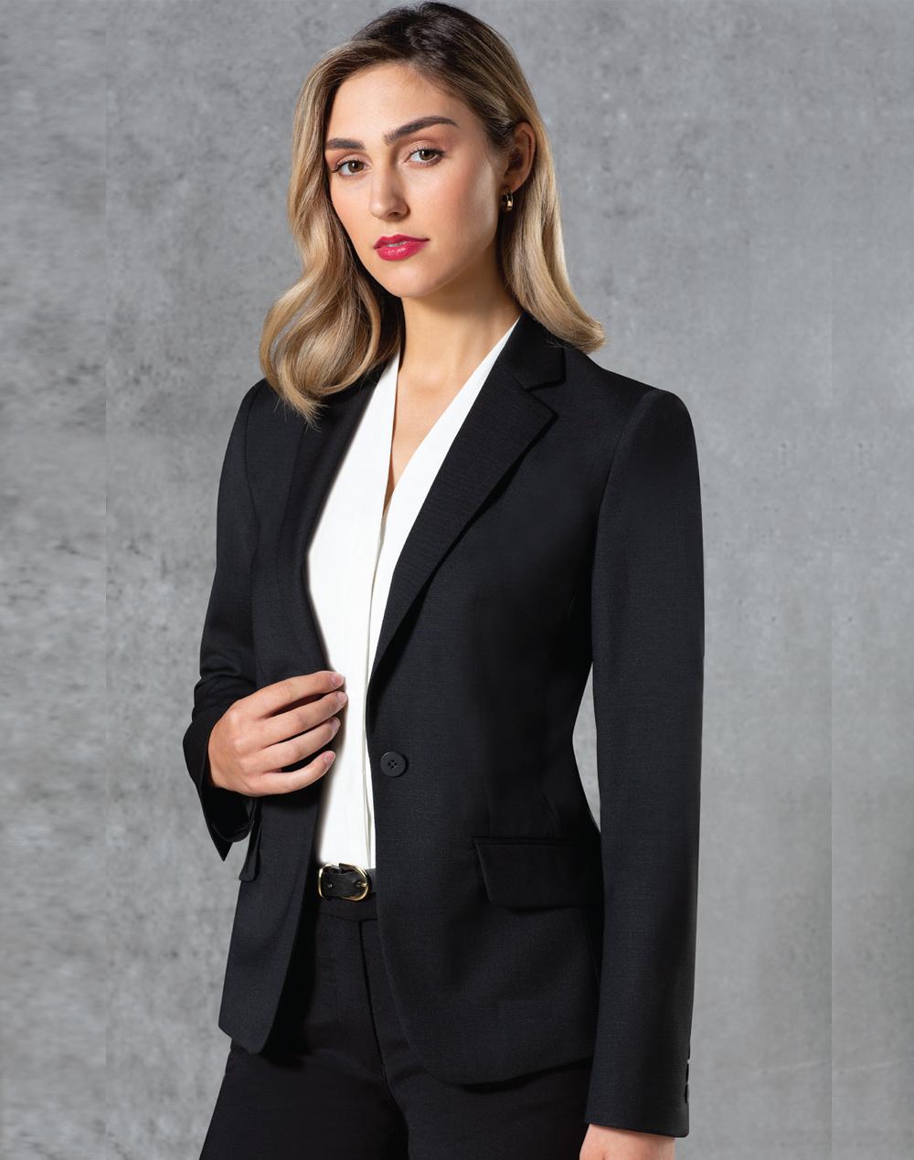 Ladies' Wool Blend Stretch One Button Cropped Jacket - M9201