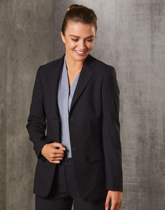 Women's Two Buttons Mid Length Jacket in Poly/Viscose Stretch - M9206