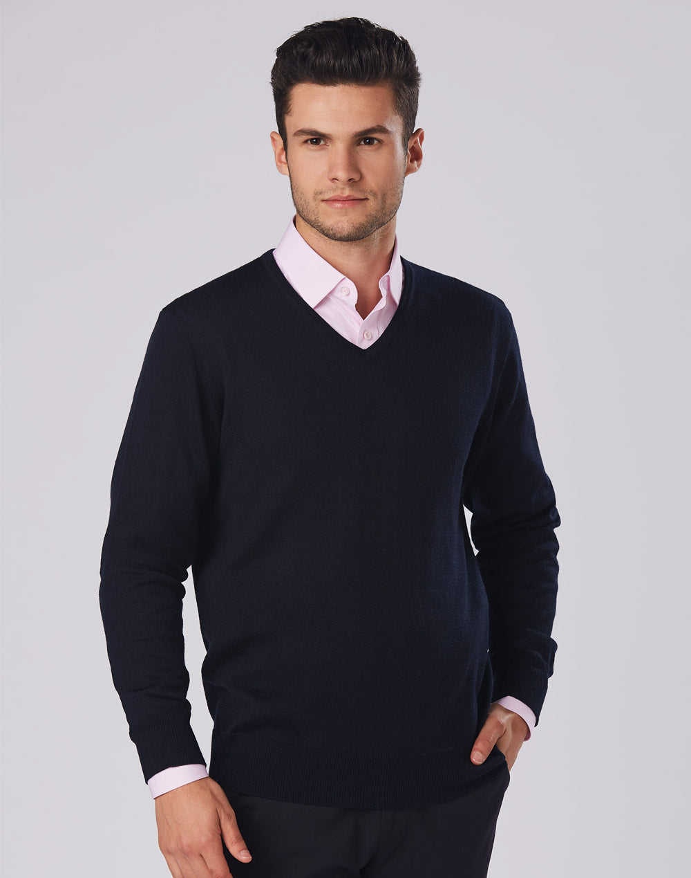 Men's 100% Merino Wool V Neck L/S Sweater - M9502