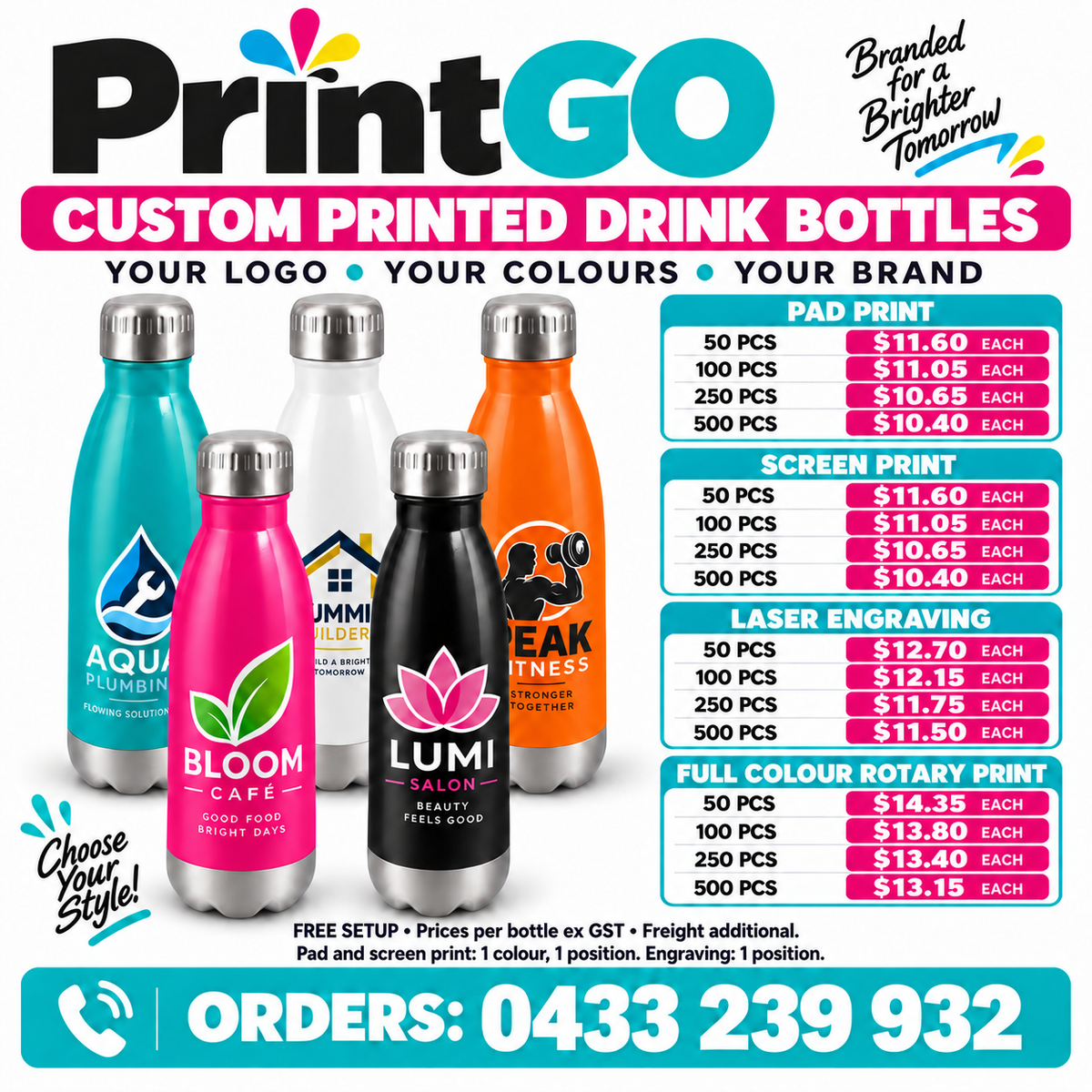 Custom Steel Drink Bottle 700ml from $10.40