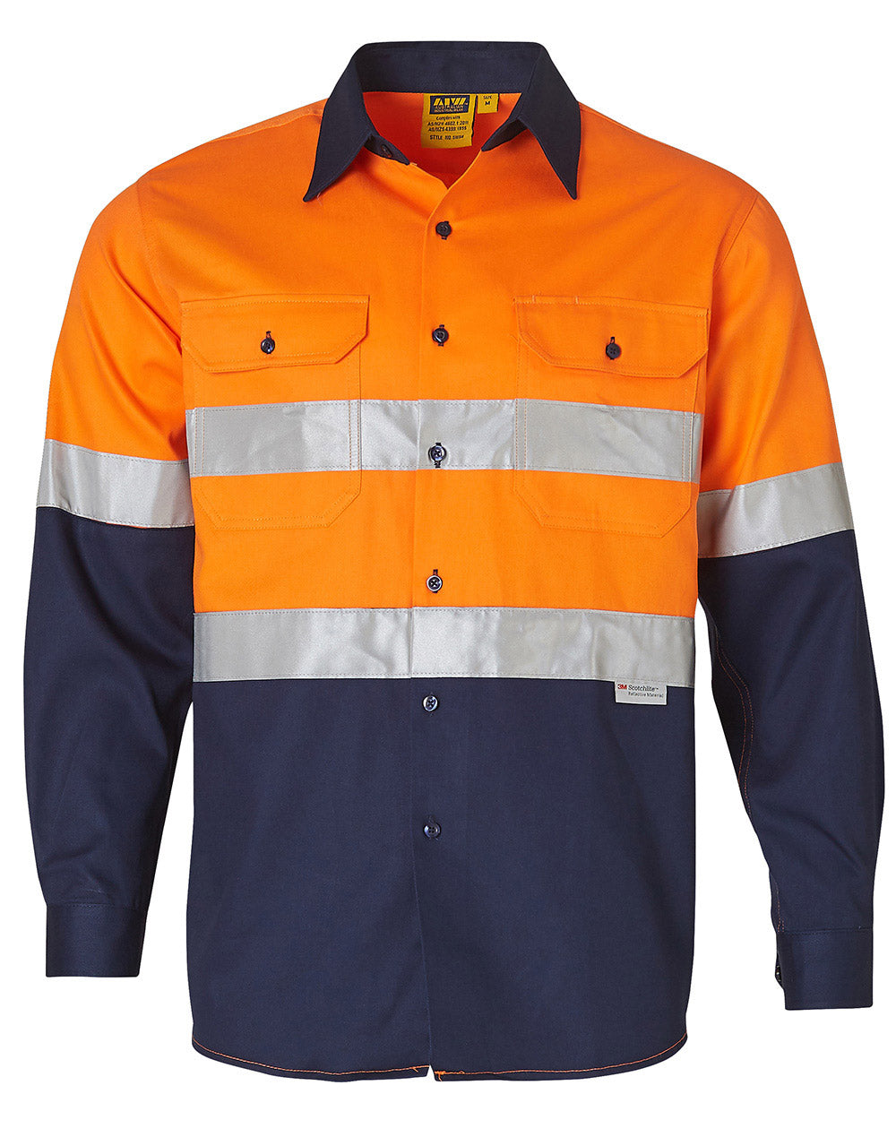 Men's Hi-Vis Cotton Twill  L/S Safety Shirt (3M tape) - SW68