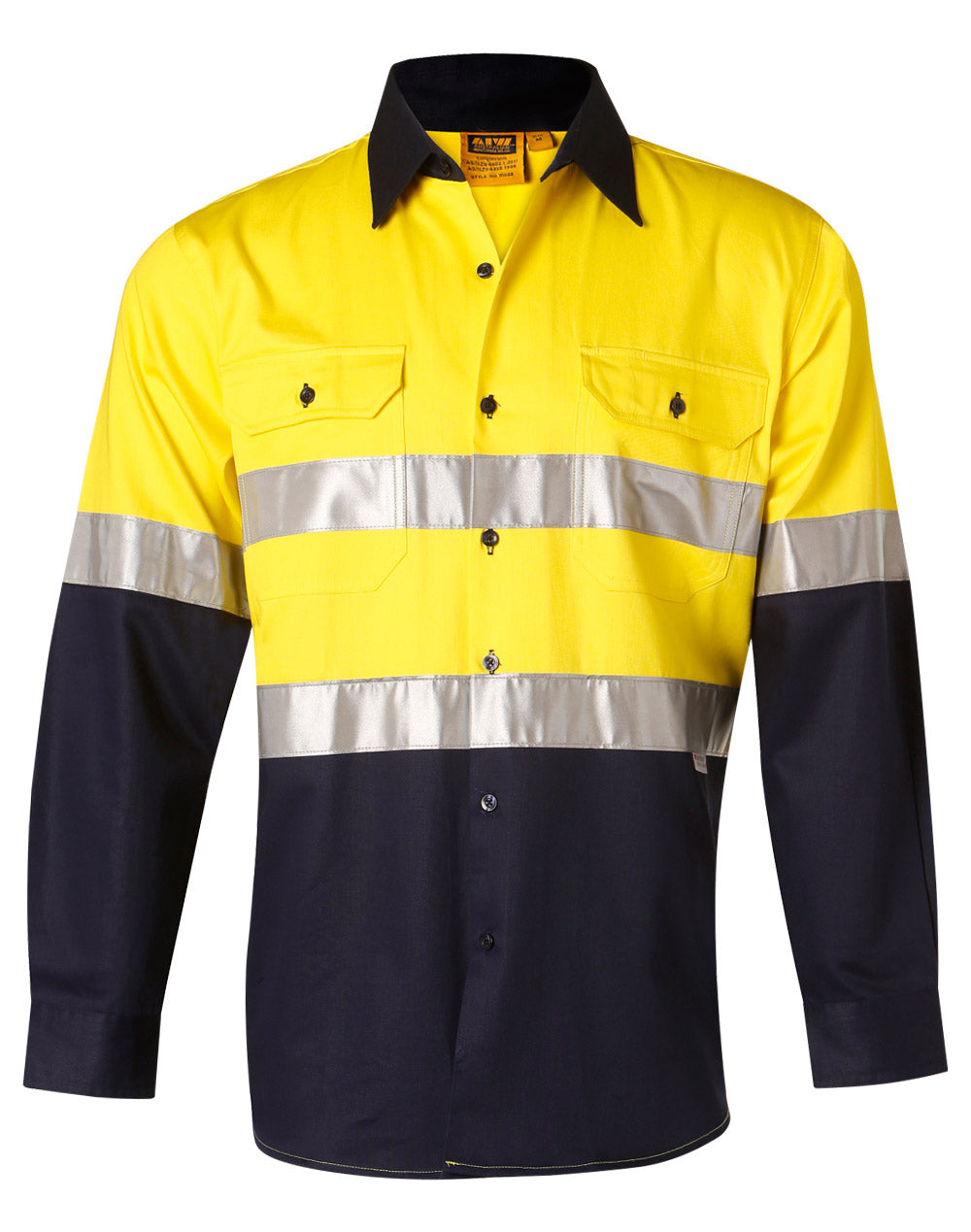 Men's Hi-Vis Cotton Twill  L/S Safety Shirt (3M tape) - SW68