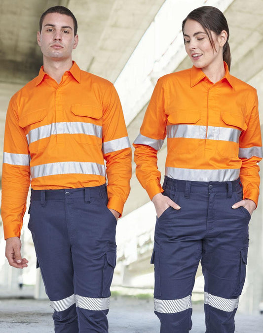 Hi Vis Cool-Breeze Closed Front L/S Shirt (Perforated Tape) - SW87