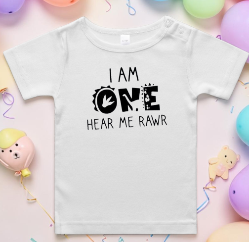 My First Birthday Dinosaur theme I am ONE hear me RawR!