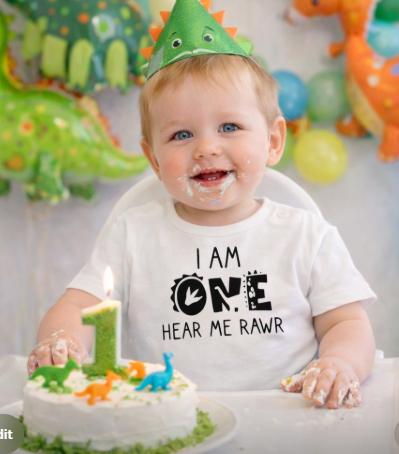 My First Birthday Dinosaur theme I am ONE hear me RawR!