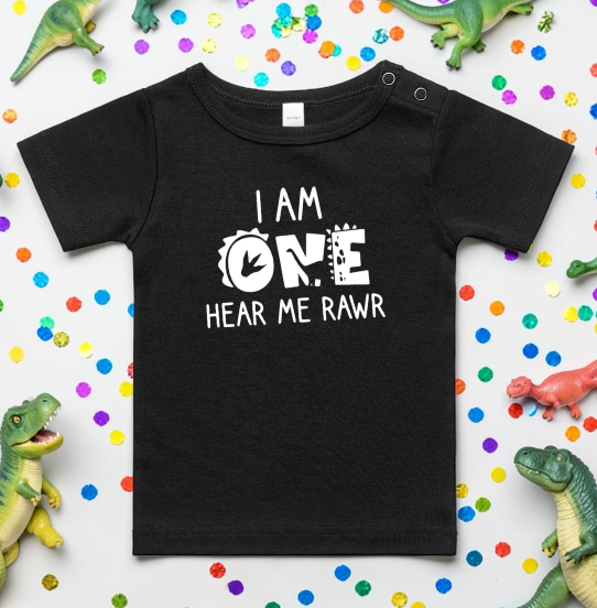 My First Birthday Dinosaur theme I am ONE hear me RawR!