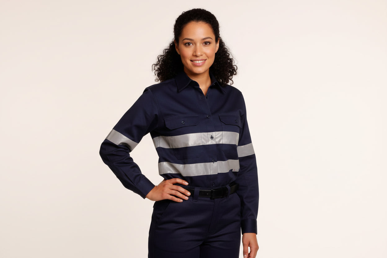 Ladies HiVis Cotton Drill Long Sleeves Work Shirt with 3M Reflective Taps - WT08HV