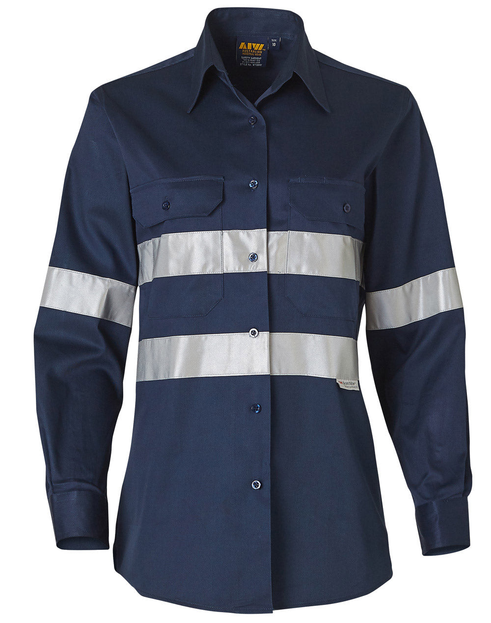 Ladies HiVis Cotton Drill Long Sleeves Work Shirt with 3M Reflective Taps - WT08HV